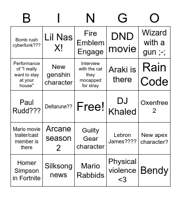 GOTY 2022! Bingo Card