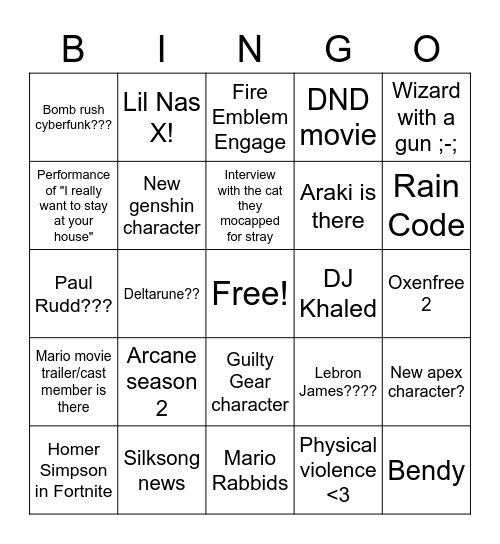 GOTY 2022! Bingo Card