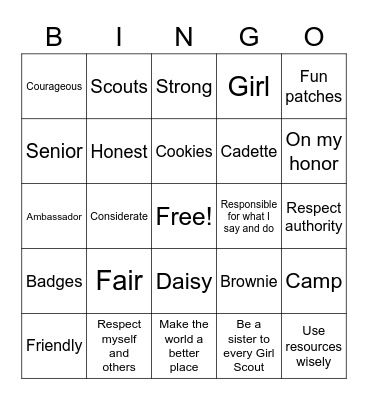 Girl Scout Law Bingo Card