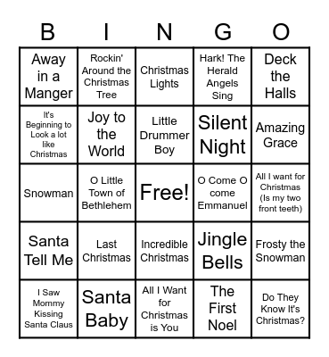 Christmas Carols Bingo Card