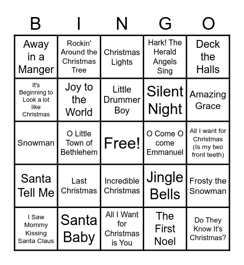 Christmas Carols Bingo Card