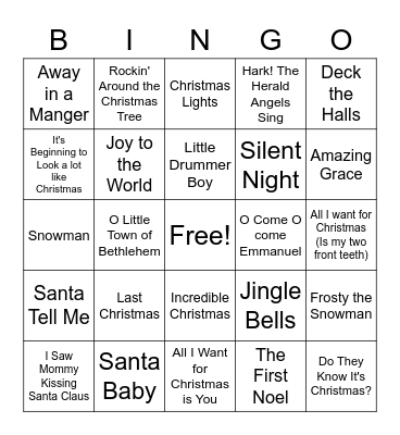 Christmas Carols Bingo Card