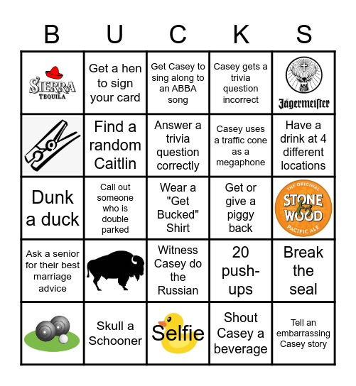 Casey's Bucks Bingo Card