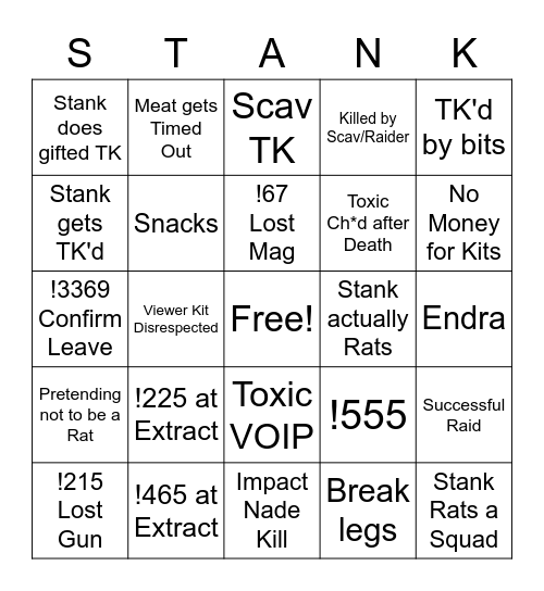 Rat Bingo Card