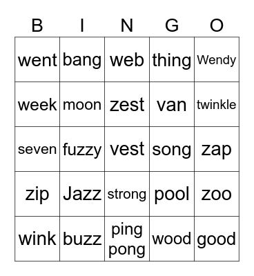 Jolly Phonics Group 5 Bingo Card
