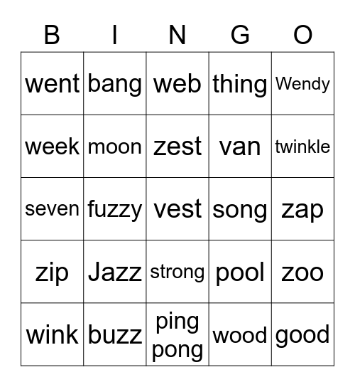 Jolly Phonics Group 5 Bingo Card