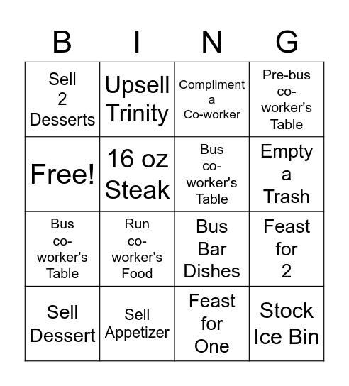 Teamwork/Upsell Bingo Card
