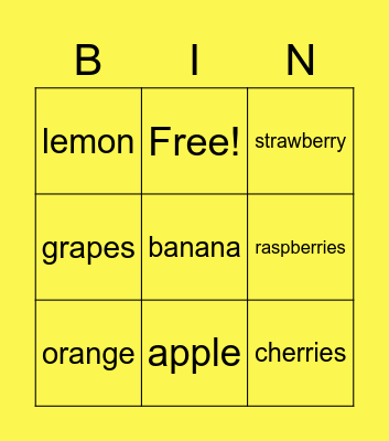 Year 2 Les fruits Bingo Card