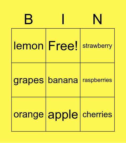 Year 2 Les fruits Bingo Card