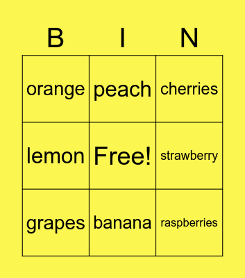 Year 2 Les fruits Bingo Card