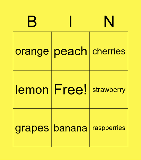 Year 2 Les fruits Bingo Card