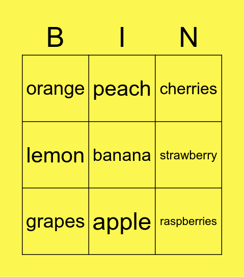 Year 2 Les fruits Bingo Card