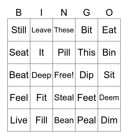 [ɪ] versus [i:] Bingo Card