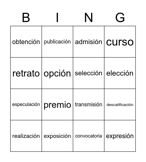 CONVOCATORIAS SUSTANTIVOS ABSTRACTOS Bingo Card