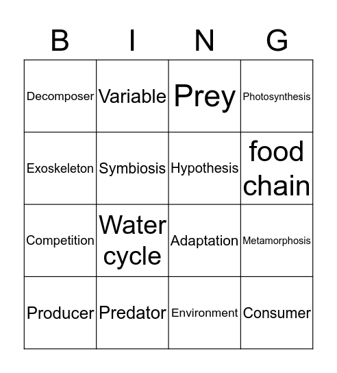 Science Bingo Card