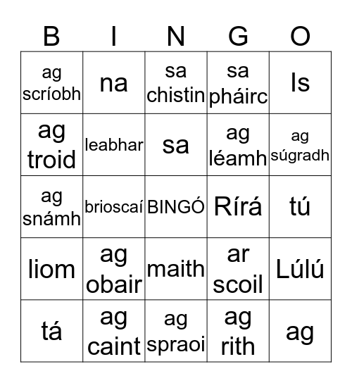 Cairde Nua  Bingo Card