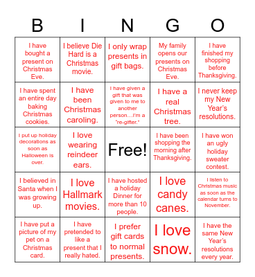 Holiday Bingo! Bingo Card