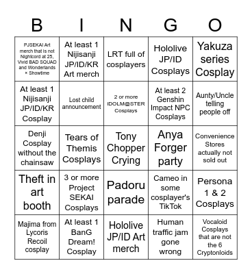 COMIC FIESTA 2022 Bingo Card