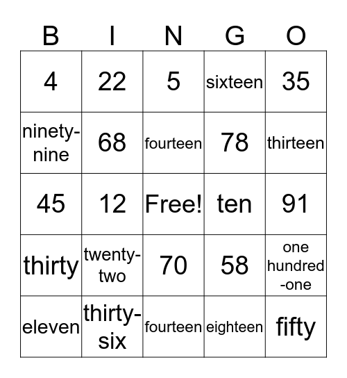 Let´s practice numbers! Bingo Card