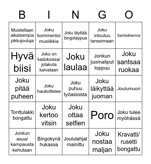 Pikkujoulubingo Card