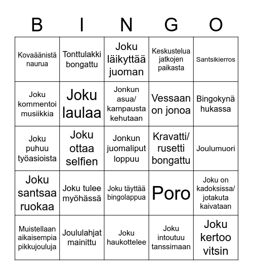 Pikkujoulubingo Card