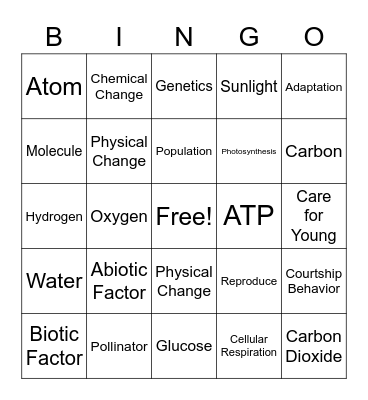 Science Bingo Card