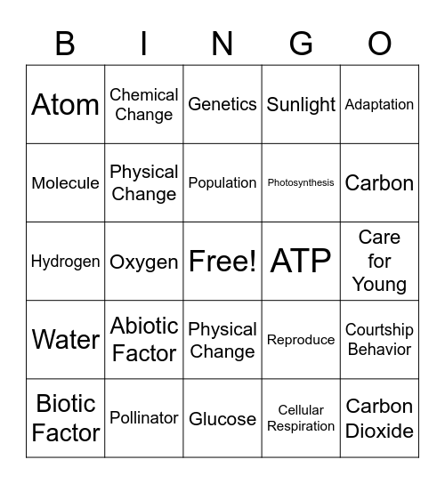 Science Bingo Card