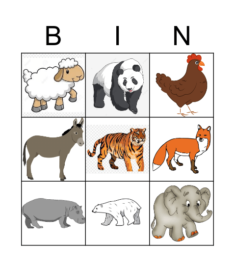 Animal Bingo Card