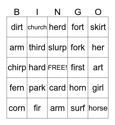 R Controlled Bingo Card