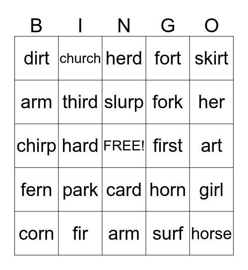 R Controlled Bingo Card