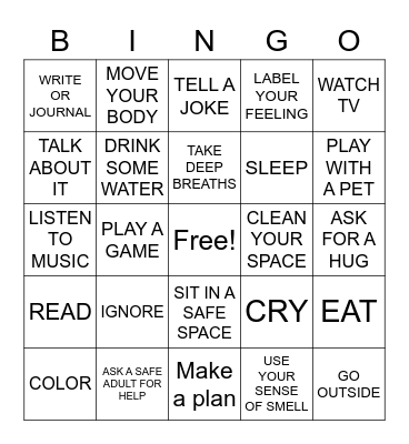 Coping Skills Bingo Card