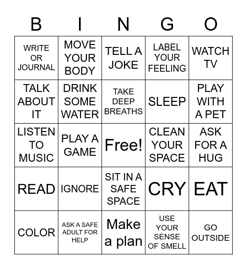 Coping Skills Bingo Card