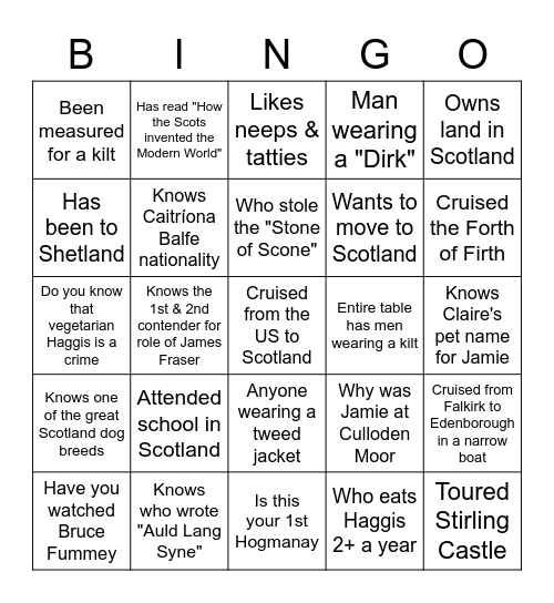 Hogmanay Bingo Card