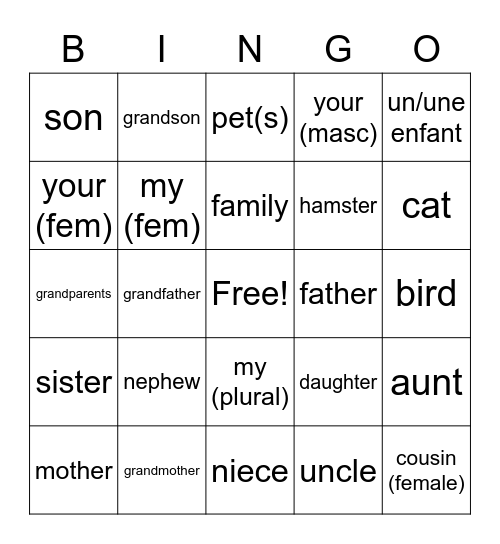 la famille Bingo Card