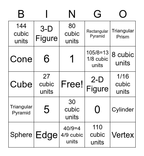3-Dimensional Figures Bingo Card