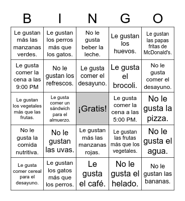 Gustar w/ Nouns Bingo Card