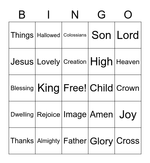 November 20 Worship Bingo  (Listen for these words during worship and mark them)  No prizes - just for fun Bingo Card