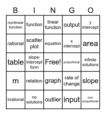 Vocabulary Bingo Card