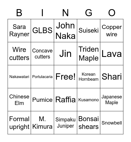 BONSAI BINGO Card
