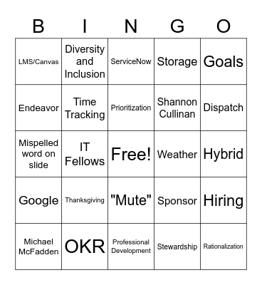 OIT All Hands 11/15/22 Bingo Card