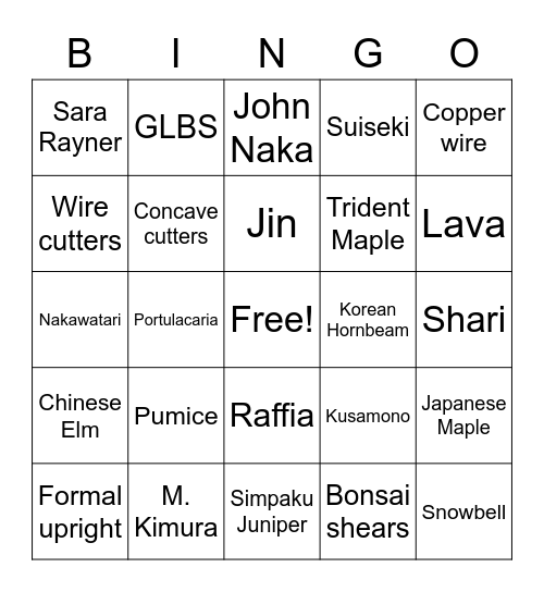 BONSAI BINGO Card