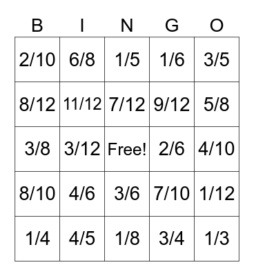 Fraction Tower Bingo Card