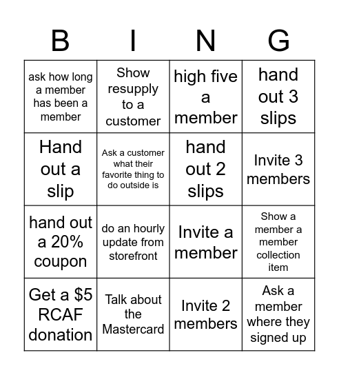 Membership Bingo Card