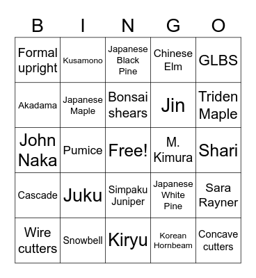 BONSAI BINGO Card