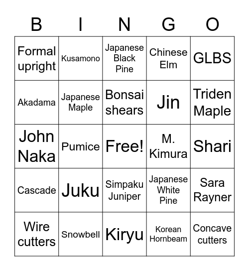BONSAI BINGO Card