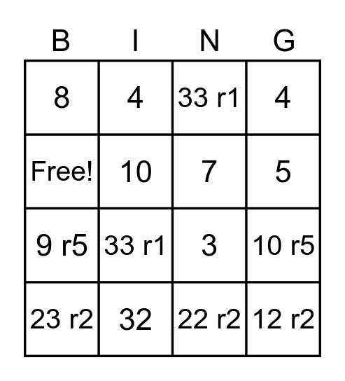 Division Word Problem Solve Bingo Card
