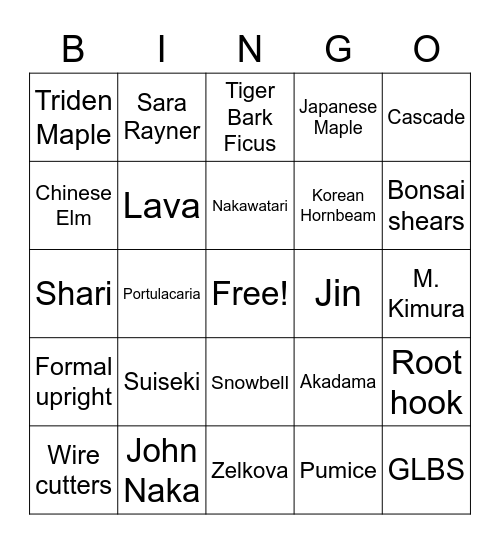 BONSAI BINGO Card