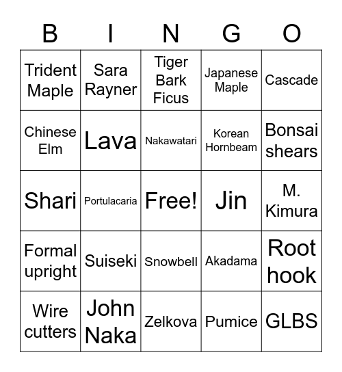 BONSAI BINGO Card
