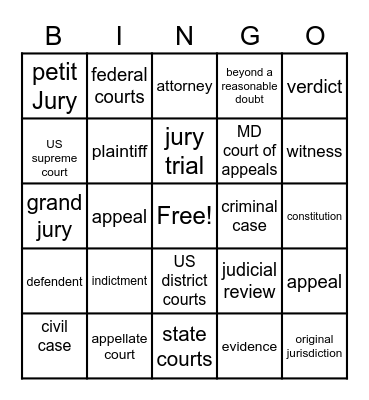 criminal justice vocabulary Bingo Card