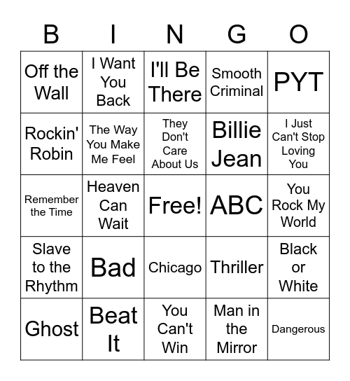 MJ Bingo Card